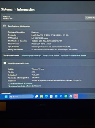 Portátil Huawei Matebook D14 Intel Core i5