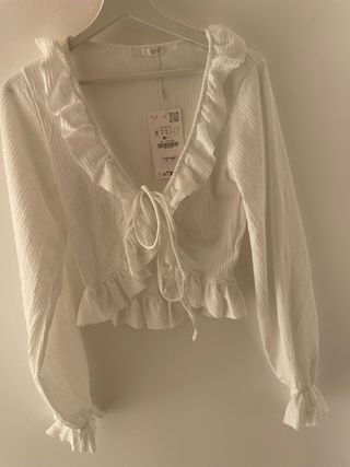 Blusa Zara Volantes y Lazos Blanca Talla S