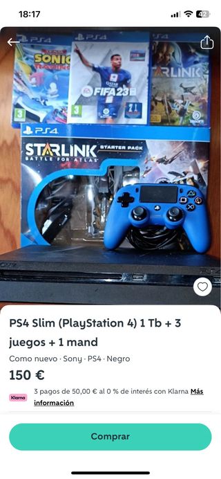 PS4 (PlayStation 4) Negra con 3 mandos 