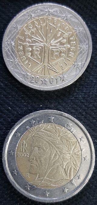 2 monedas de Francia 2001 con error los dos ceros