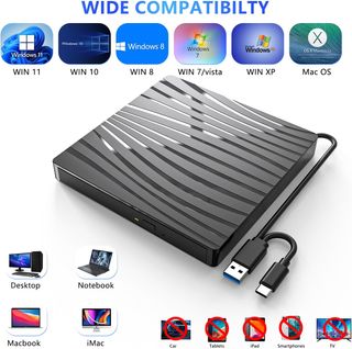 ✨ - Lector CD/DVD-RW Externo, Grabadora con USB 3.