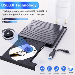 ✨ - Lector CD/DVD-RW Externo, Grabadora con USB 3.