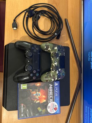 PS4 Slim Negra + Minecraft + 2 Mandos