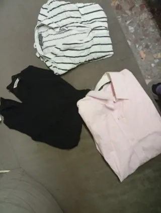 Lote 3 Camisas Rayas Blanco, Negro, Rosa
