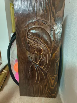 Cuadro tallado madera virgen niña María