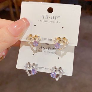 Pendientes Corazón Lila y Perlas HS-DP