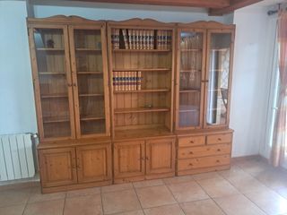 Mueble librería madera y cristal