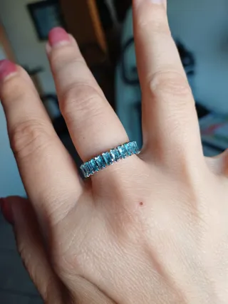 Anello Acciaio Cristallo Azzurro Regolabile