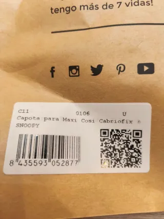 Funda y capota para maxicosi Snoopy, a estrenar