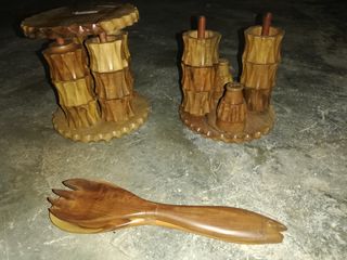 Juego Artesanal Botellas Vidrio y Madera