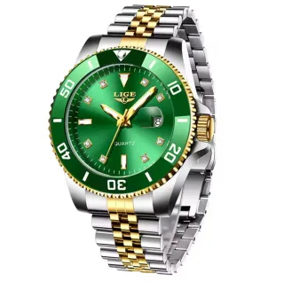 Reloj LIGE Hombre Dorado y Verde