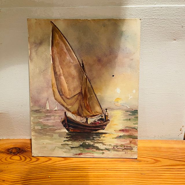 Acuarela de barco de vela 1955