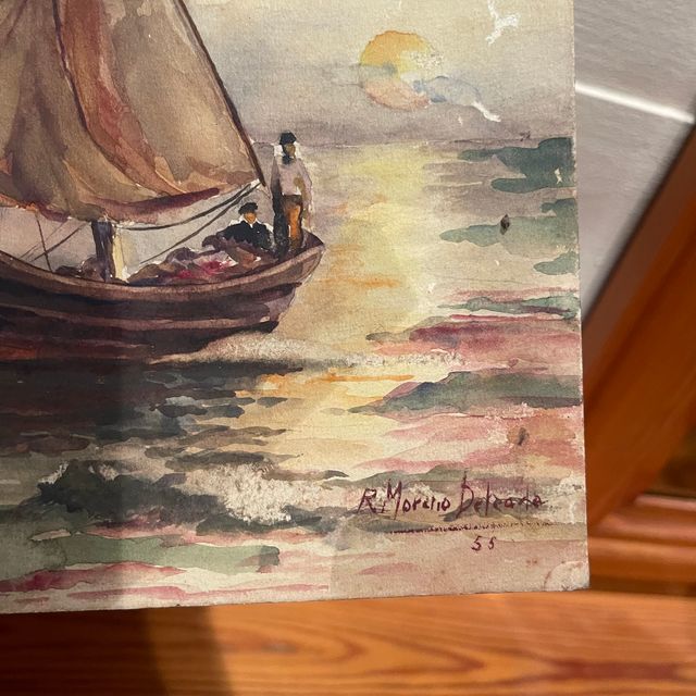 Acuarela de barco de vela 1955