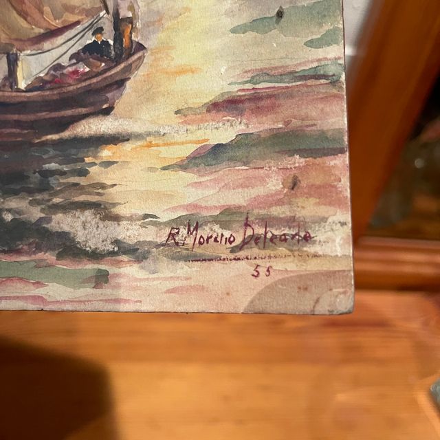 Acuarela de barco de vela 1955