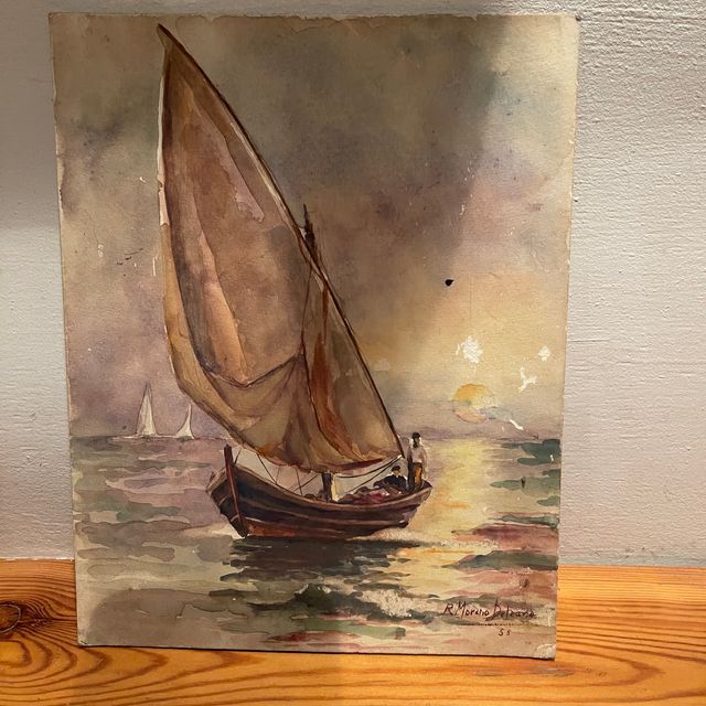 Acuarela de barco de vela 1955