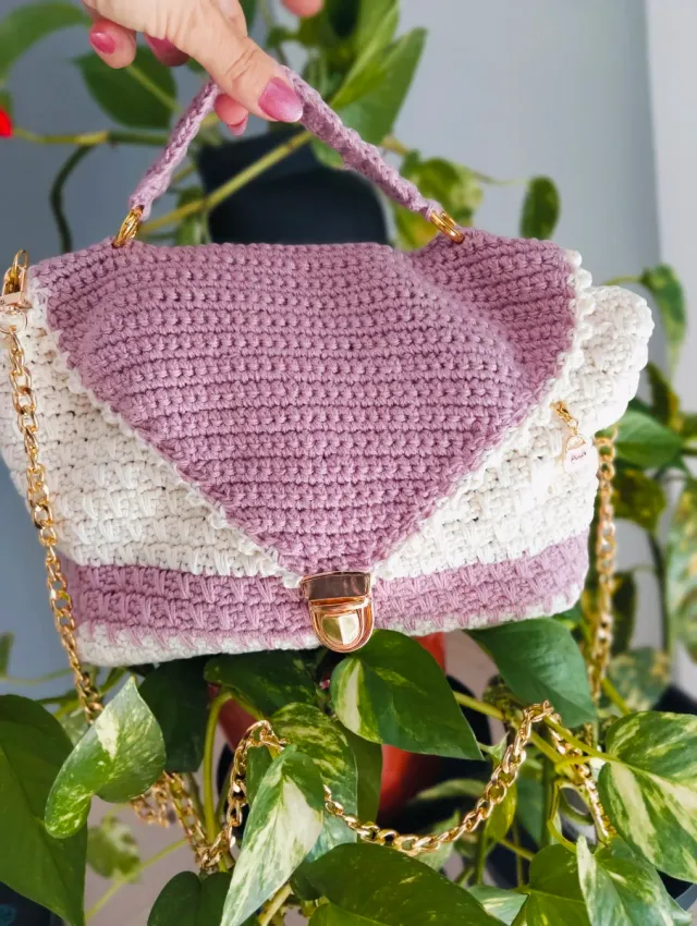 Bolso Crochet Rosa y Blanco