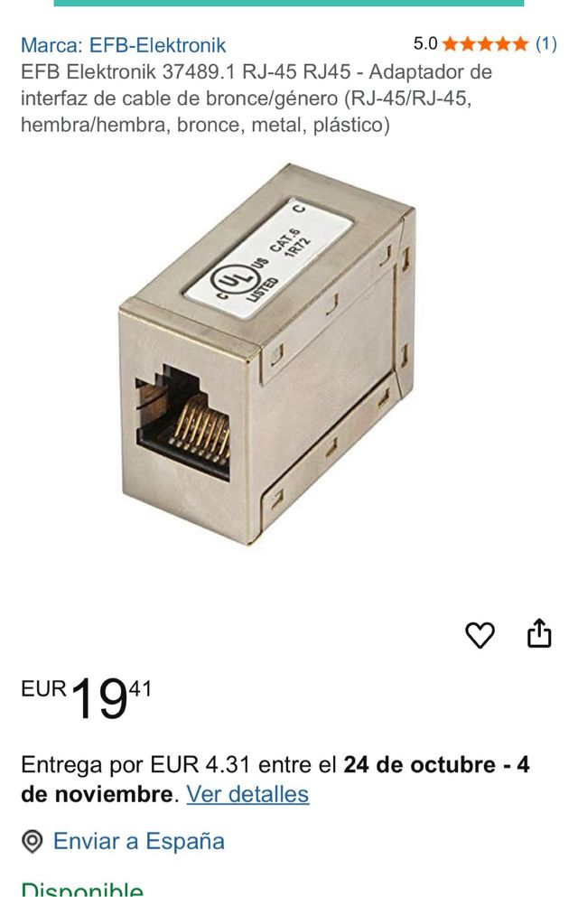 Adaptador RJ45 STP Cat6