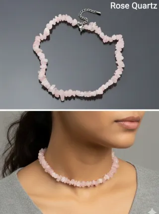 Collana Choker di Quarzo Rosa - Chips 8~5x8~5 mm.