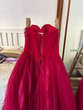 Vestido de Quinceañera Rojo y Plateado