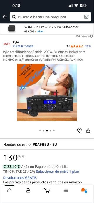 Amplificador Pyle 200W Bluetooth Negro