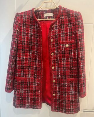 Chaqueta Tweed Mango Cuadros Rojo
