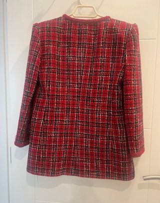 Chaqueta Tweed Mango Cuadros Rojo