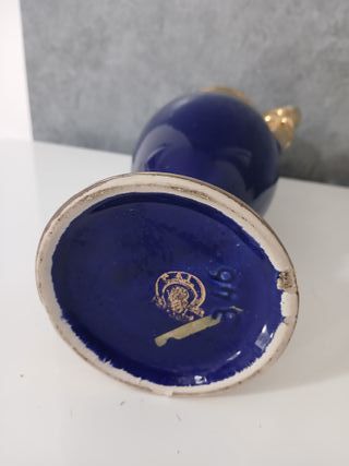Vaso Ceramica Blu Cobalto e Oro Decorato