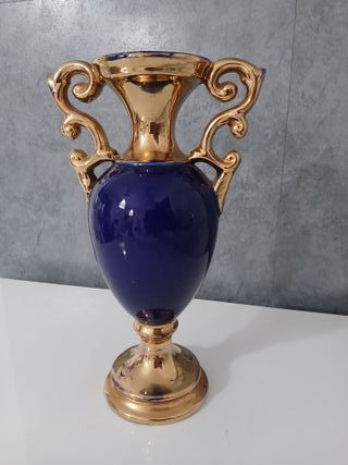 Vaso Ceramica Blu Cobalto e Oro Decorato