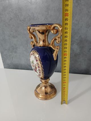Vaso Ceramica Blu Cobalto e Oro Decorato