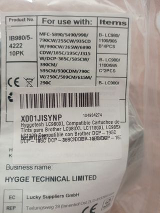 Cartuchos Tinta Brother LC980XL LC1100XL