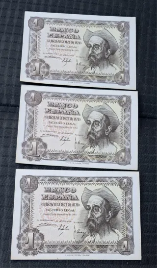 3 Billetes 1 Peseta 1951 Correlativos