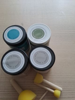 4 botes de pintura grandes y pinceles 