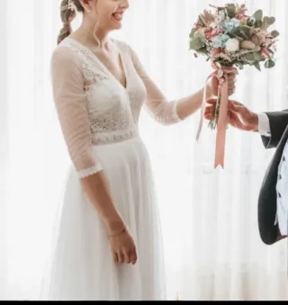 Vestido de Novia Rosa Clará Blanco + Velo rosa