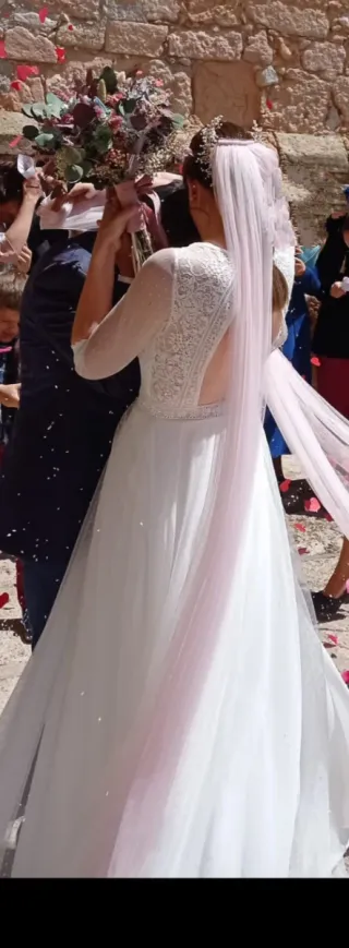 Vestido de Novia Rosa Clará Blanco + Velo rosa
