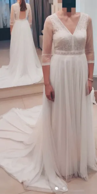 Vestido de Novia Rosa Clará Blanco + Velo rosa