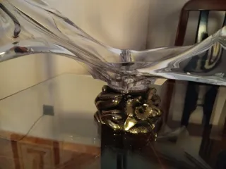 Centro de mesa cristal y metal plateado