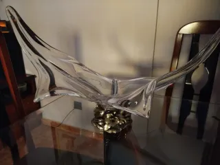 Centro de mesa cristal y metal plateado