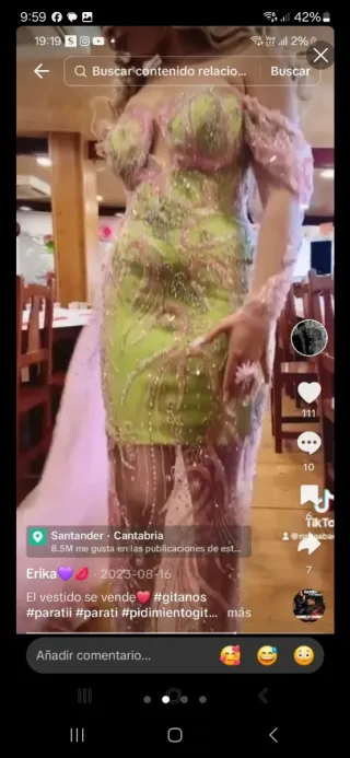 Vestido boda gitana verde y rosa echo por paz
