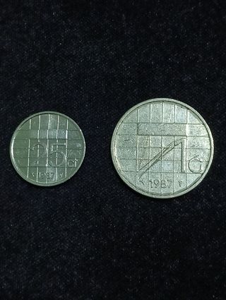 Monedas 1 florín y 25 céntimos países bajos 