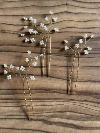 Tocado Novia Horquilla Boda Pelo Dorado Perla