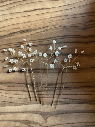 Tocado Novia Horquilla Boda Pelo Dorado Perla