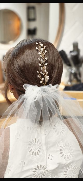 Tocado Novia Horquilla Boda Pelo Dorado Perla