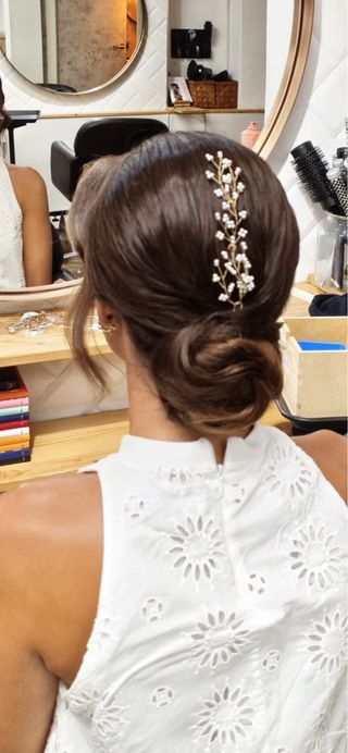 Tocado Novia Horquilla Boda Pelo Dorado Perla