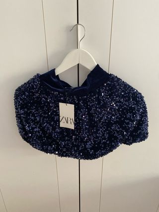 Falda Zara lentejuelas azul y dorada