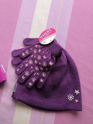 Conjunto gorro y guantes Tenth rosa y morado
