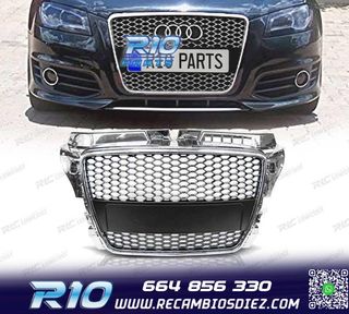 PARRILLA AUDI A3 8P 08-12 LOOK RS CROMO NEGRO