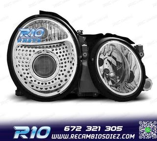 FAROS PARA MERCEDES CLASE CLK W208 98-02 LUPA FONDO CROMO