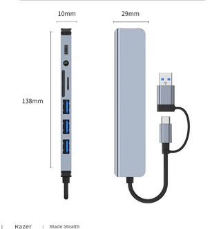  HUB 8 en 2 USB + tipo C HUB (Audio 3,5, SD, USB.)