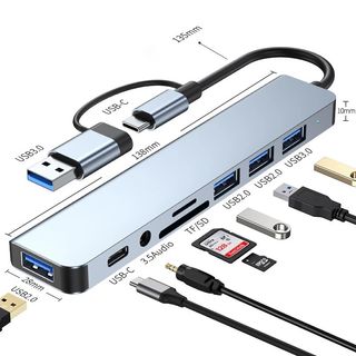  HUB 8 en 2 USB + tipo C HUB (Audio 3,5, SD, USB.)