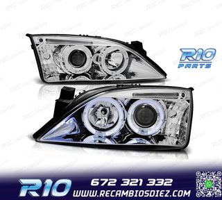FAROS PARA FORD MONDEO MK3 00-07 OJOS ANGEL FONDO CROMO